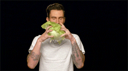 Person holding a head of lettuce.