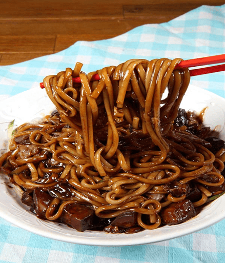 Plate of noodles with chopsticks