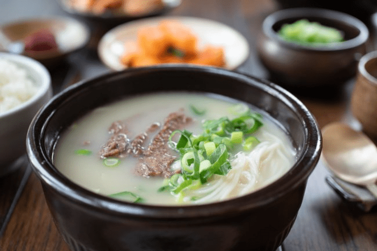 Bowl of soup with noodles and beef