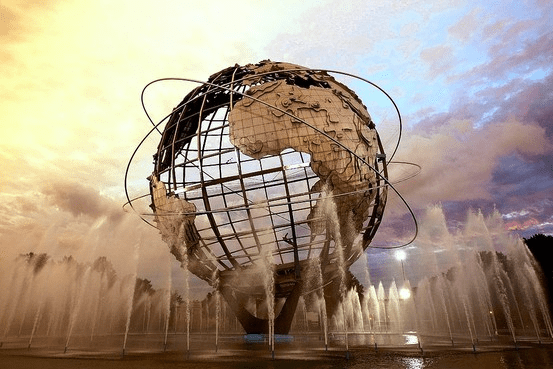Globe sculpture with water fountains
