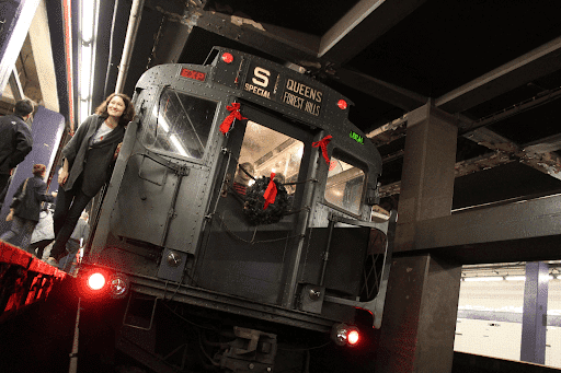 Subway train at station platform