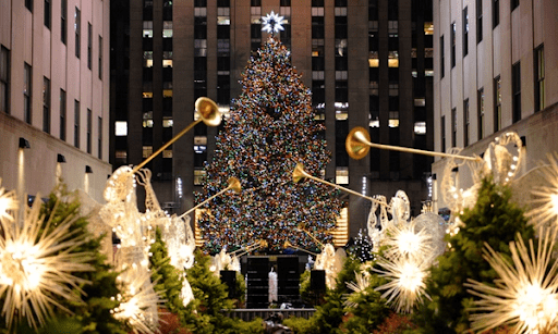 Christmas tree with festive decorations.
