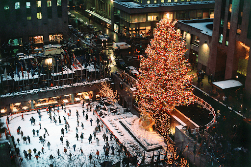 Ice skating rink with Christmas tree