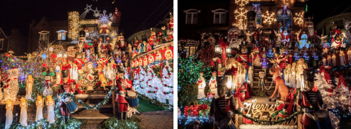 Elaborate Christmas light decorations display