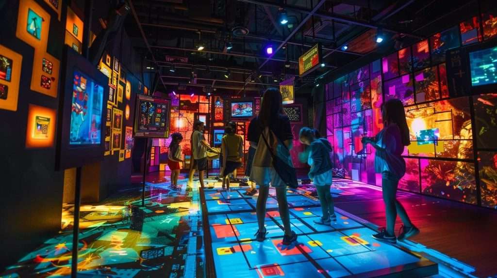 a vibrant and immersive online escape room scene, featuring an intricately designed virtual environment with captivating puzzles and engaging elements, illuminated by dynamic lighting that enhances the sense of adventure and excitement.