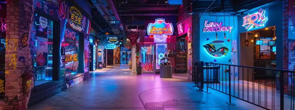 a vibrant escape room entrance, adorned with eye-catching branding, inviting lighting, and themed decorations, beckons curious visitors amidst a lively atmosphere filled with excitement and adventure.
