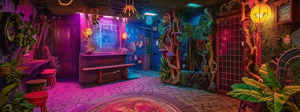 a vibrant, immersive escape room filled with an array of intriguing puzzles and decorative themes, inviting players of all skill levels to embark on an exciting adventure of teamwork and discovery.