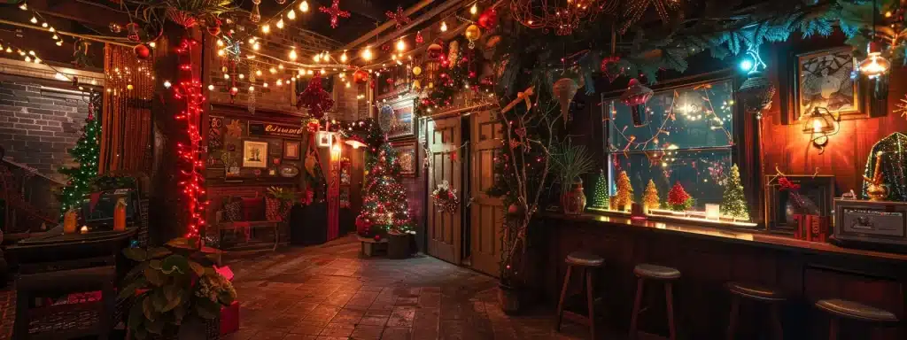 an immersive escape room scene in brooklyn is adorned with vibrant seasonal decorations, featuring a captivating theme that draws participants into a lively, interactive narrative rich with local flair and festive charm.