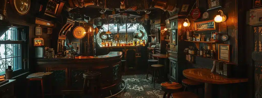 an immersive and dimly lit escape room in new york city, featuring intricately designed props and a mysterious atmosphere that evokes the thrill of solving a complex mystery, complete with subtly themed decor reflecting iconic puzzles and challenges. One of the best NYC escape rooms.