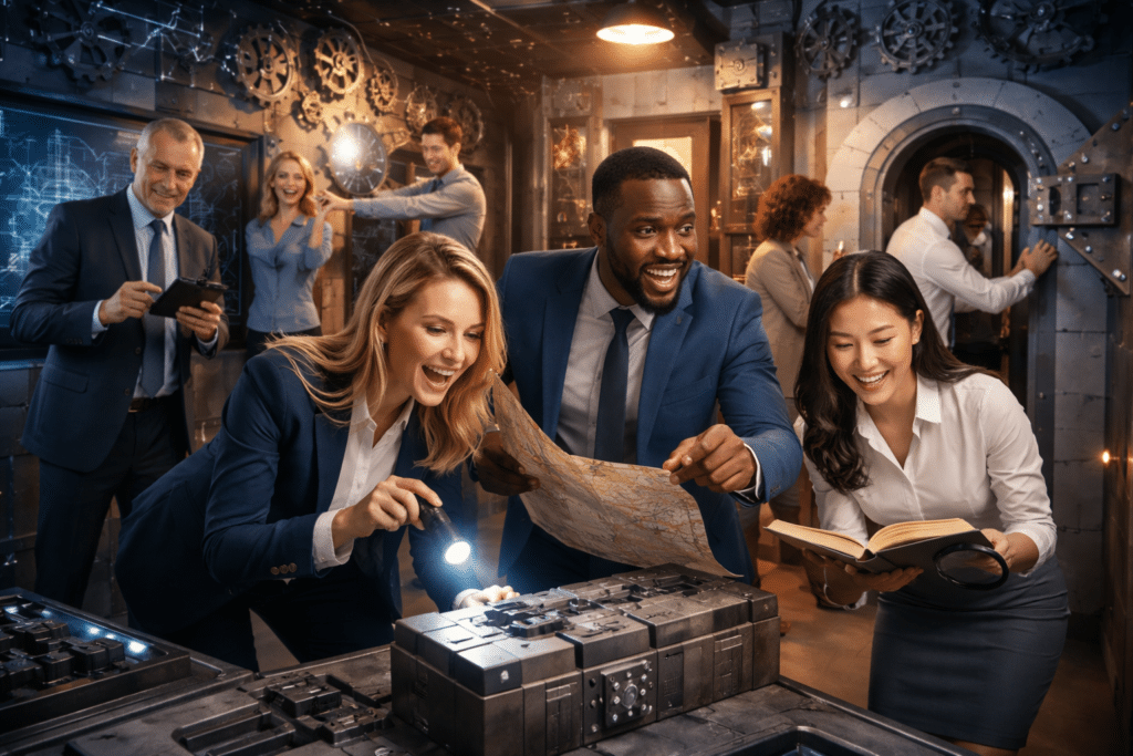Corporate event taking place in a private escape room in NYC at Escape Room Madness